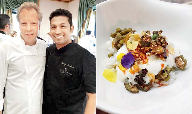 (Left to right) Bobby Brauer with Sandeep Sreedharan; his dish. Pics courtesy/Sandeep Sreedharan on Facebook