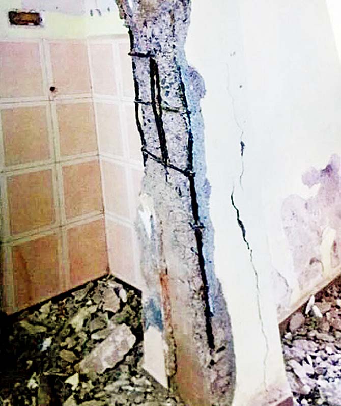 Picture of cracks in the room on the ground floor before the crash submitted by Sunil Shitap’s lawyer in court. Pic/Rajesh Gupta