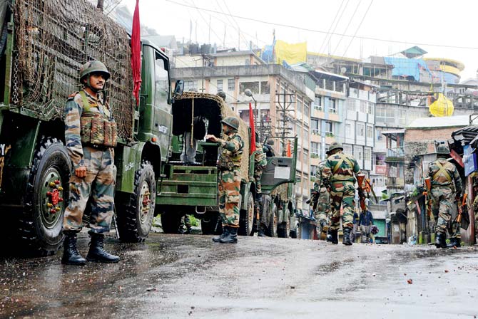 Army personnel in Darjeeling yesterday. Pic/AFP