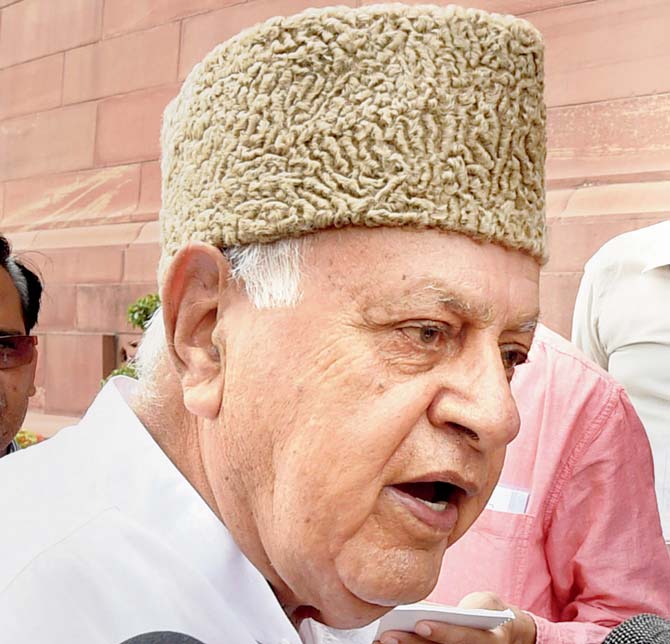 Farooq Abdullah says dialogue is the only solution. Pic/PTI