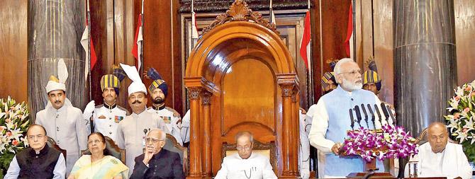 Prime Minister Narendra Modi addresses the special ceremony in the Central Hall of Parliament for GST launch, in New Delhi, on Friday. Pic/PTI