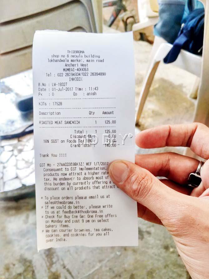 GST reflected on a food bill at a restaurant