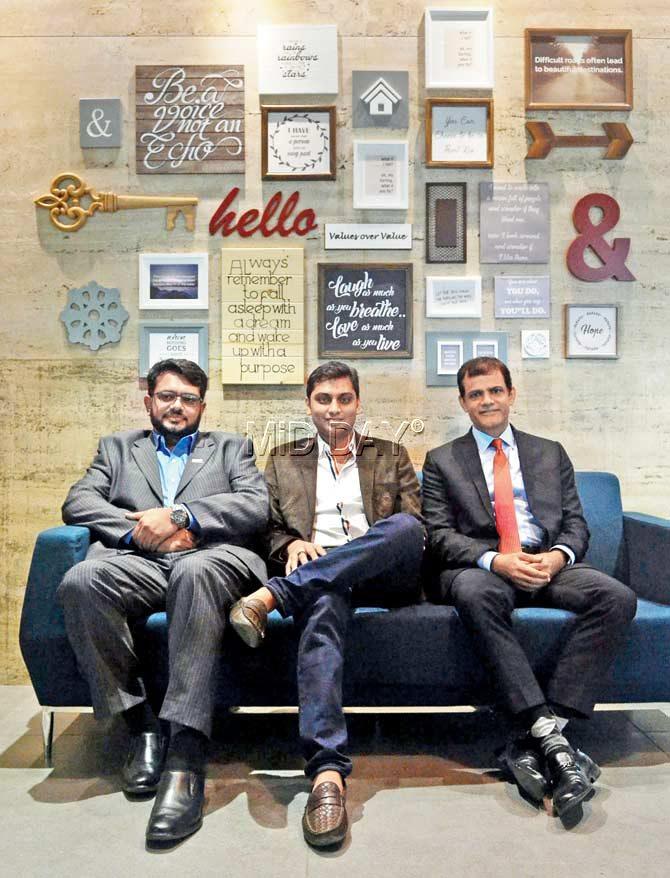 Aditya Sachdeva of Knight Frank, Chirag Maru of T Realty and Anuj Puri of Anarock at BKC. PIC/DATTA KUMBHAR