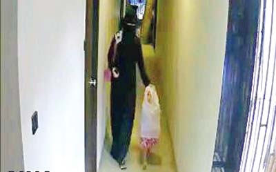 Abida Shaikh seen leaving the hotel with Mayra Shaikh in a CCTV grab