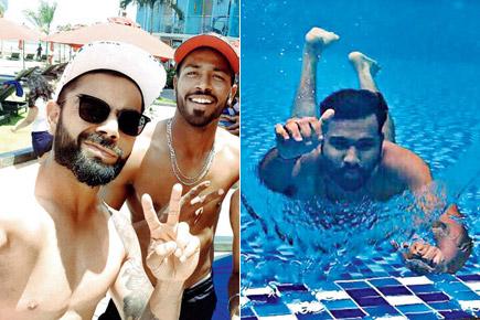 Kohli, Pandya and Rahul chill by poolside, Rohit dives underwater