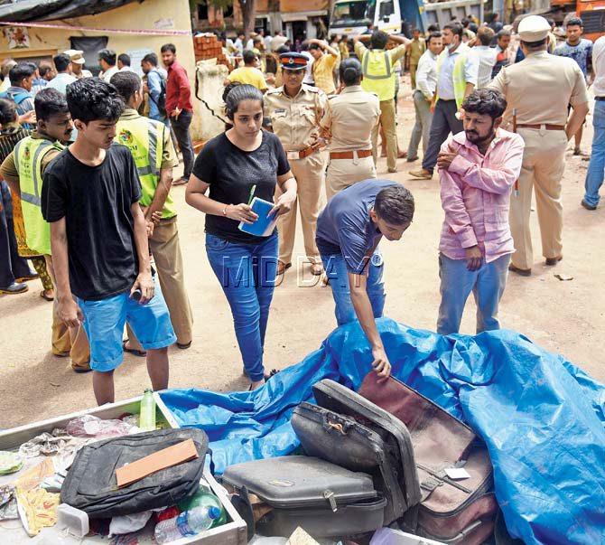 Krisha Veera (in black t-shirt) at the crash site. Pics/Nimesh Dave