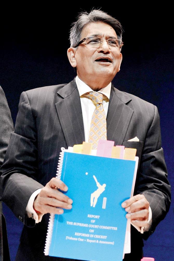 Justice RM Lodha with his report during a press meet in New Delhi last year. Pic/PTI