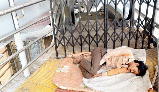 A man who had converted the landing of the closed escalator into a temporary bedroom, early last year