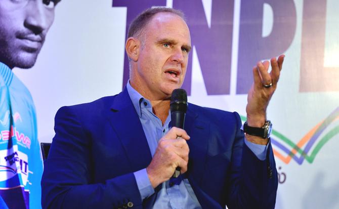 Former Australian cricketer Matthew Hayden addressing media during the press conference as part of the Tamil Nadu Premier League (TNPL), in Chennai on Tuesday. Pic/PTI