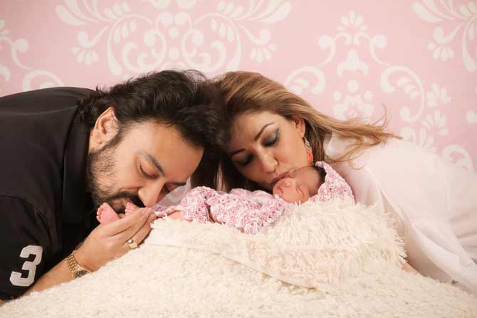 Singer Adnan Sami with wife Roya Faryabi and newborn Medina