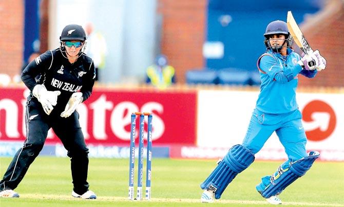  India skipper Mithali Raj en route her 123-ball 109 against NZ in Derby on Saturday. Pic/PTI