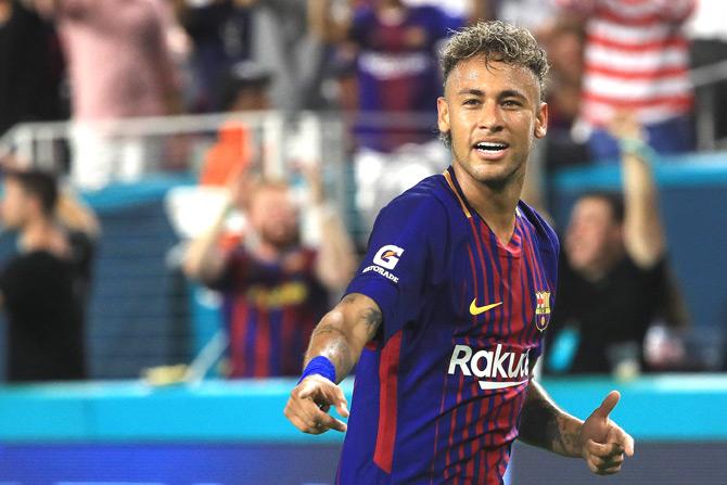 Neymar #11 of Barcelona reacts in the second half against Real Madrid during their International Champions Cup 2017 match at Hard Rock Stadium on July 29, 2017 in Miami Gardens, Florida. Pic/AFP