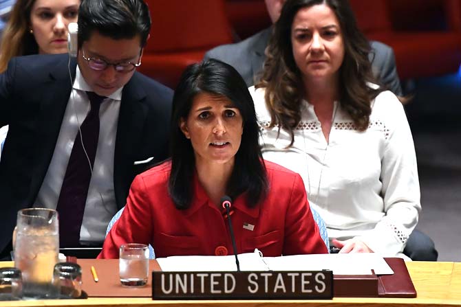 US Ambassador to the United Nations Nikki Haley speaks during a Security Council meeting on North Korea at the UN headquarters in New York. Pic/AFP