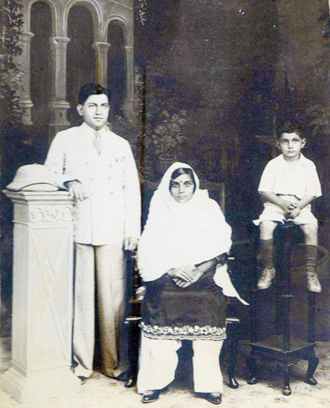 A photograph of Anand Prakash Bakshi as a child with his parents in Rawalpindi (now in Pakistan) in 1935, contributed to Indian Memory Project by his son Rakesh Bakshi from Mumbai. In the narrative, Rakesh shares that on October 2, 1947, during Partition riots, his father, then 17, and his family had only minutes to grab whatever they could carry. This was one of the valuables he carried.