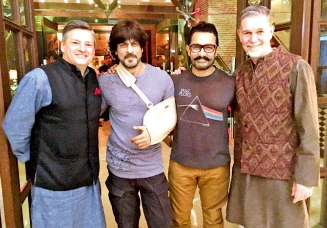 Ted Sarandos, Shah Rukh Khan, Aamir Khan and Netflix CEO Reed Hastings in March this year