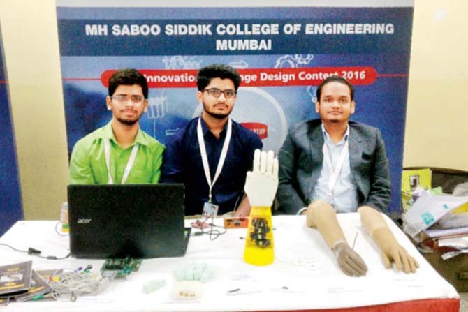 Farooq Sameer, Saad Patel and Humza Shaikh who have developed the prosthetic arm 