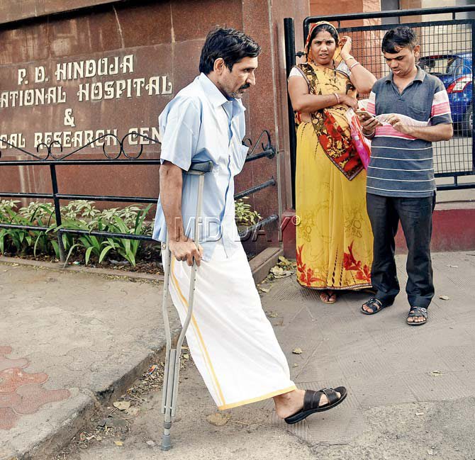 Poojari after his release from the hospital. Pics/Pradeep Dhivar