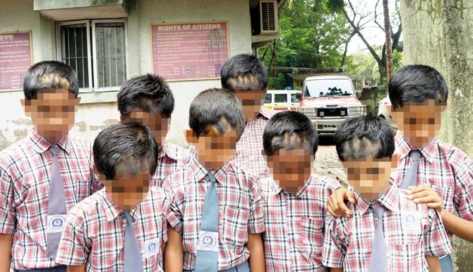 The school staff forcibly gave the students a haircut yesterday. Pics/Rajesh Gupta