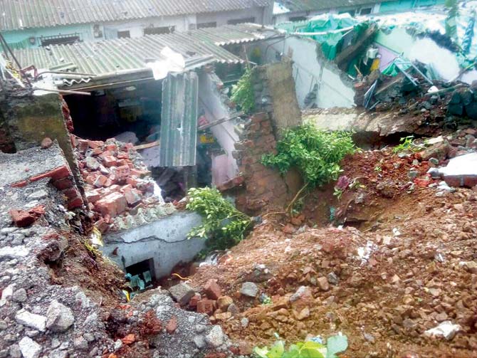 In a slum area of Ulhasnagar, a house collapsed and fell on three other houses on Sunday morning