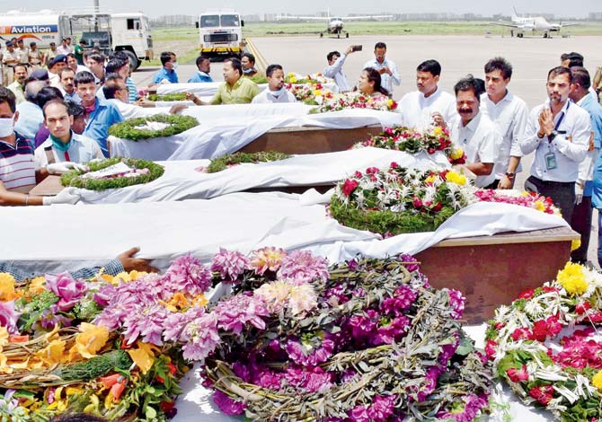 The bodies of the victims were taken to Surat yesterday. Pic/PTI