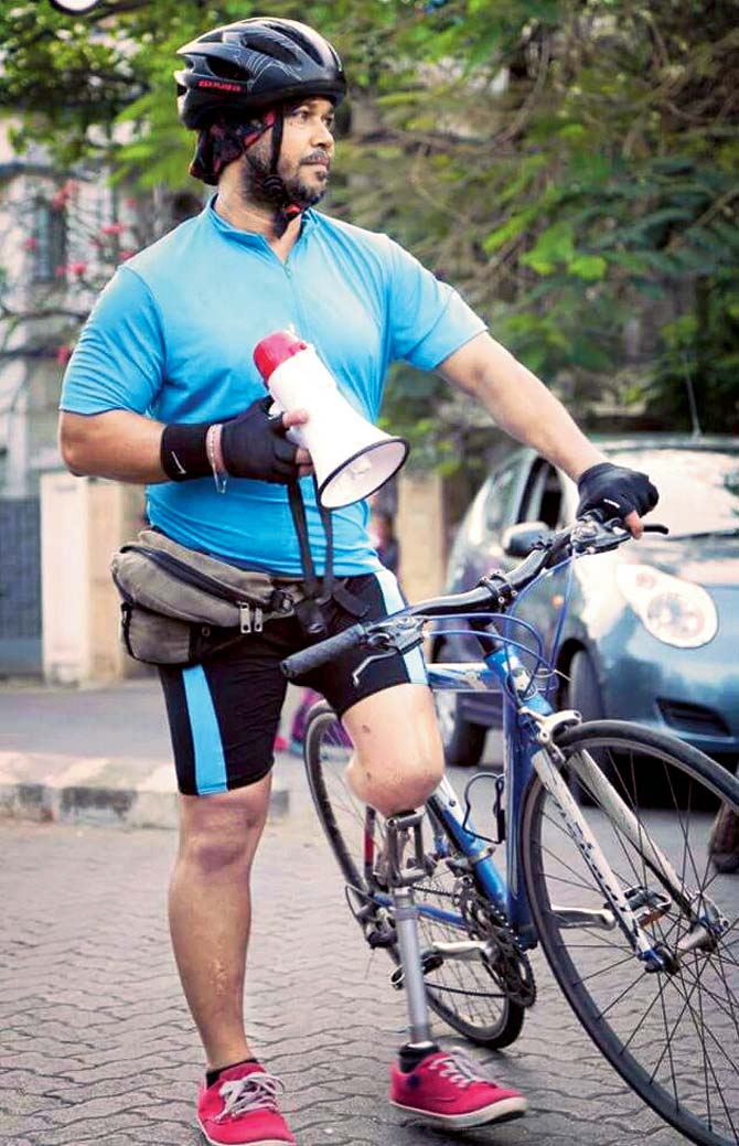 Vinod Rawat, an amputee from Navi Mumbai, is one of the 24 participants of M2K INSYNC Tandem Cycling