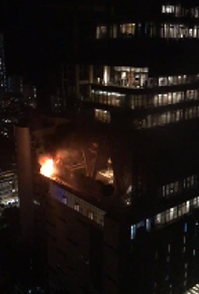 Screen grab of the fire at the Ambani mansion