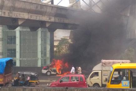 Watch video: Vehicle catches fire on WEH near Andheri metro station