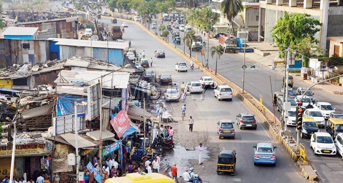 The illegal scrap dealer shops will soon be moved out to make way to widen the CST road near Bandra Kurla Complex. PIC/NIMESH DAVE