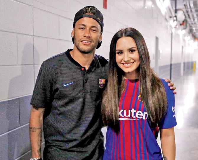Neymar Jr with singer Demi Lovato. PIC/Twitter