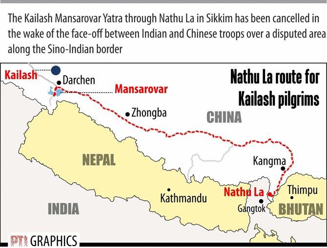 The Kailash Mansarovar Yatra through Nathu La in Sikkim has been cancelled. pti graphics