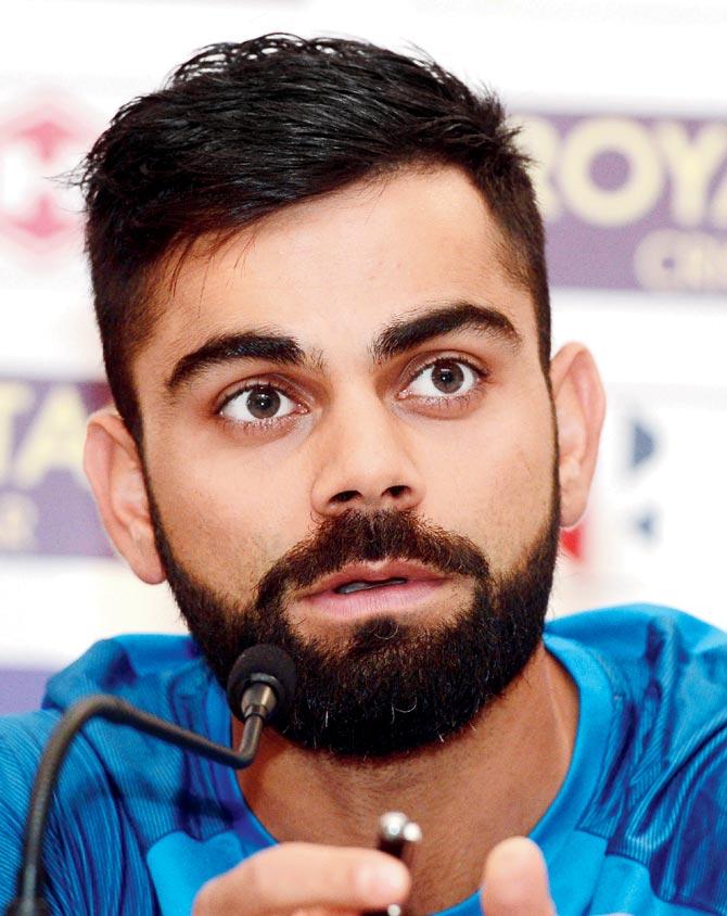 Virat Kohli interacts with the media in Colombo yesterday. PIC/AFP