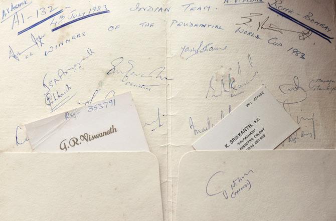 Retd manager and  in-flight supervisor  AV Ashok’s collection of autographs from the Indian cricketers, who were flying from London to Bombay on the Air India flight, after their 1983 World Cup win
