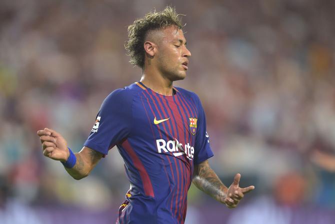Neymar of Barcelona reacts during their International Champions Cup football match at Hard Rock Stadium on July 29, 2017 in Miami, Florida. Pic/AFP