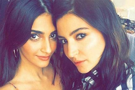 Sonam Kapoor and Anushka Sharma share a 'selfie' from the sets of Dutt biopic
