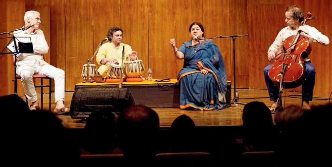 Aneesh Pradhan (on tabla) at a concert