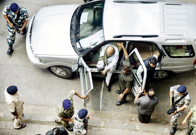 BJP president Amit Shah and CM Devendra Fadnavis at the BJP office in Dadar on Saturday. Pic/Pradeep Dhivar