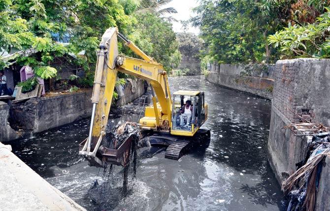 File photo of a nullah being desilted as part of BMC’s monsoon preparedness plan