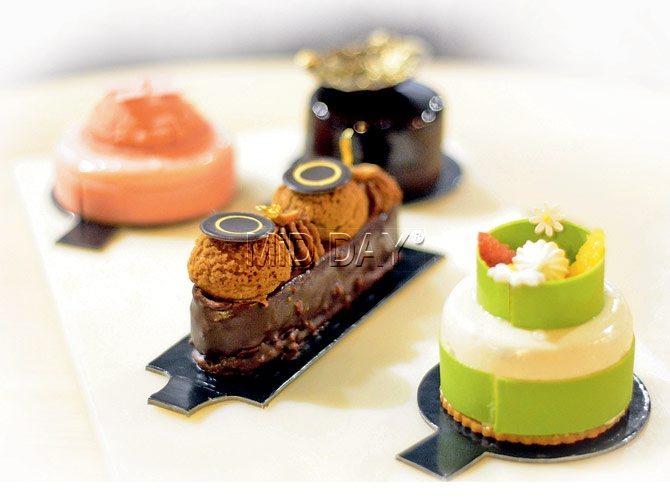 (Clockwise from top left) Sakura, Tout Chocolate, Jardin and Paris Brest. Pics/Bipin Kokate