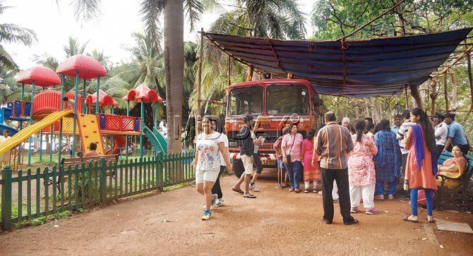 The fire engine stationed inside Priyadarshini Park. PIC/SURESH KARKERA