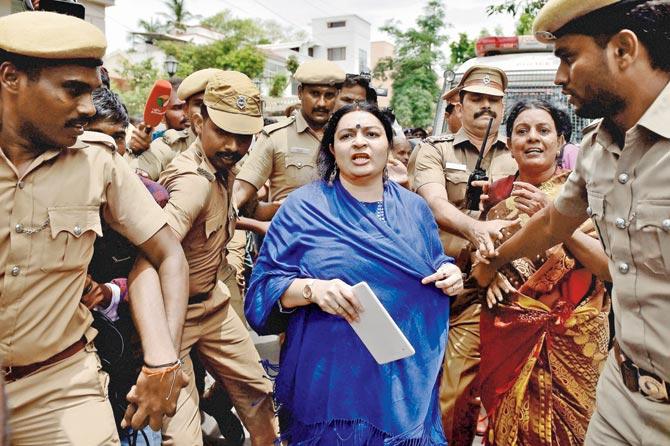 Late Chief Minister J Jayalalithaa’s niece J Deepa comes out of the Poes Garden house. Pic/PTI