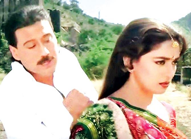 Jackie Shroff and Madhuri Dixit in 