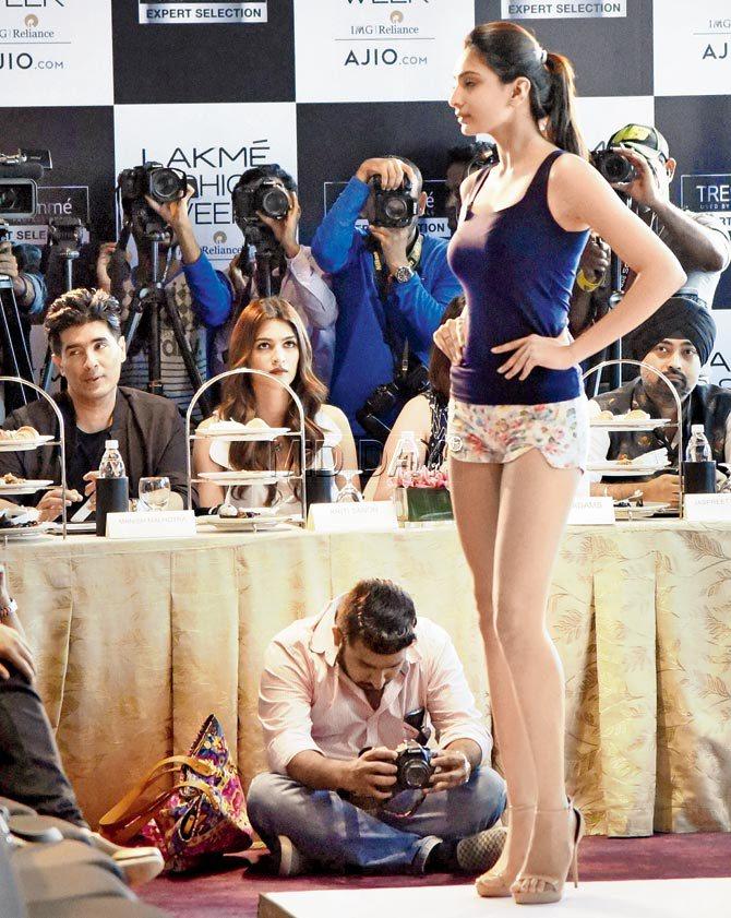 Kriti Sanon and Manish Malhotra were spotted judging model auditions for an upcoming fashion week, at a luxe hotel in Lower Parel. Pic/Pradeep Dhivar.