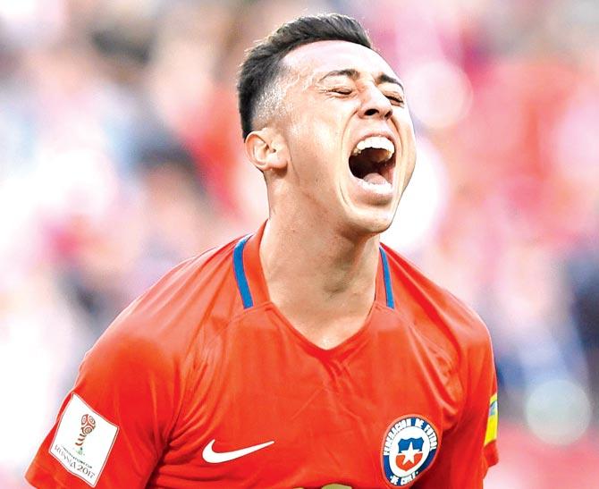 Chile forward Martin Rodriguez celebrates his equaliser against Australia yesterday. Pic/AFP