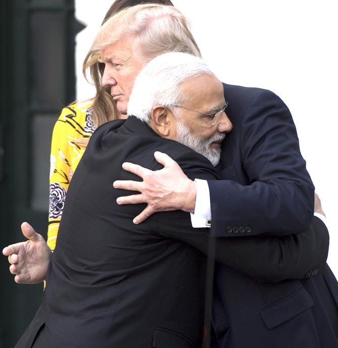 US President Donald Trump and First Lady Melania Trump bid farewell to Indian Prime Minister Narendra Modi on the South Lawn of the White House in Washington. Pic/AFP