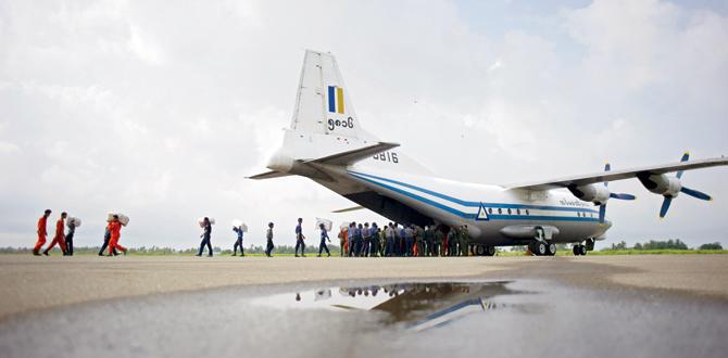 A Myanmar Air Force Shaanxi Y-8 transport aircraft similar to the aircraft carrying over 100 people. Pic/AFP