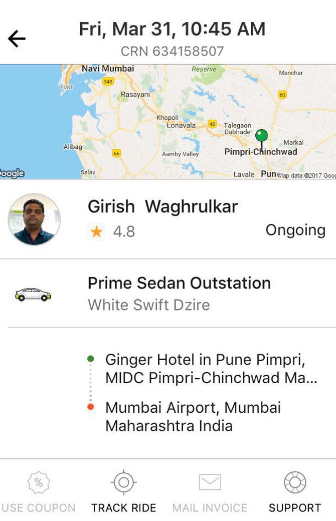 The ride was booked from Pune on March 31