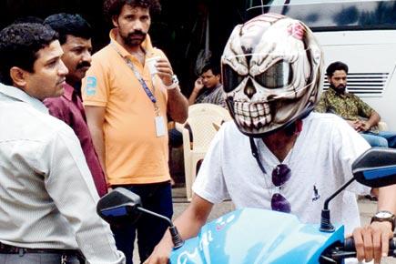 Youngster's helmet grabs eyeballs at Filmistan Studio in Goregaon