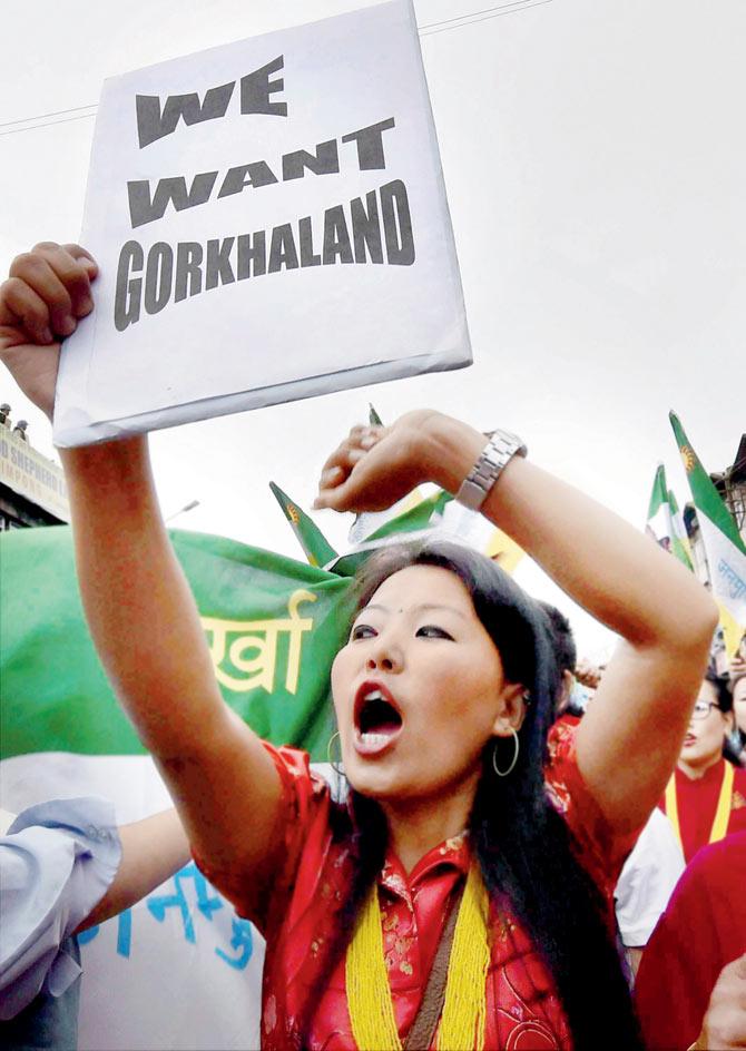 A protester during the mass rally in Darjeeling on Saturday. Pic/PTI