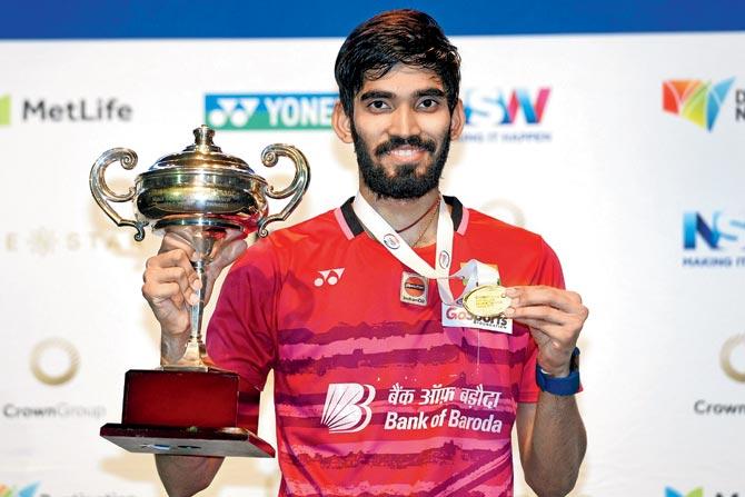 Srikanth with the Australia Open title in Sydney. Pic/AFP
