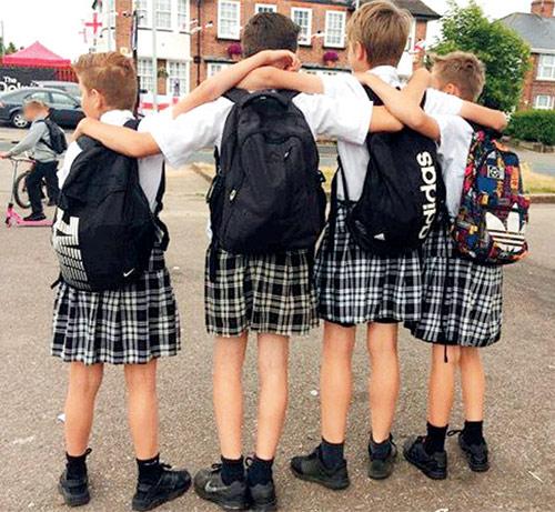 Five boys came to school in skirts